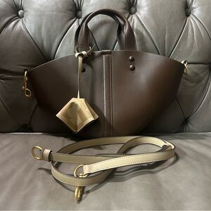 Tory Burch Sete Origami Two-Way Top Handle Crossbody Bag Tote RARE Cold brew